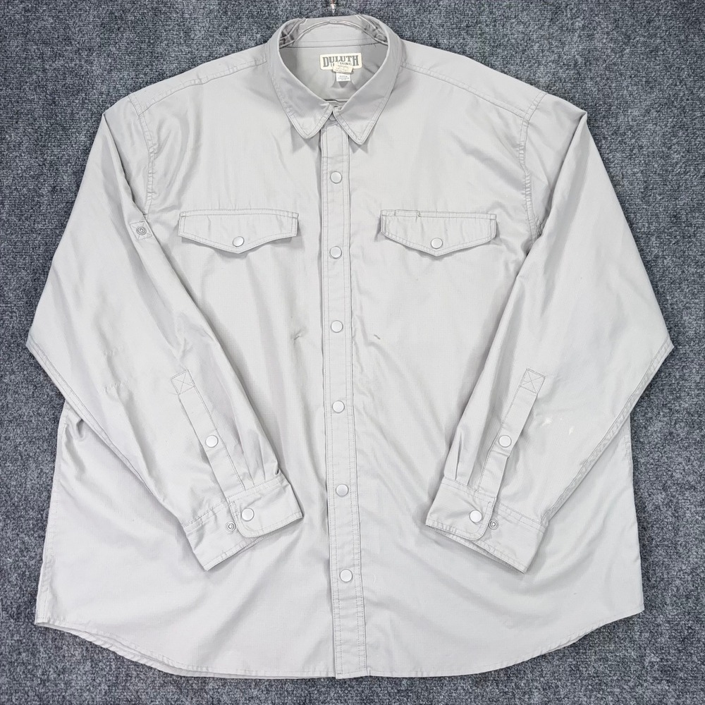 Duluth Trading Co Mens 3XL Gray Ripstop Long Sleeve Snap Utility Work Shirt 3453